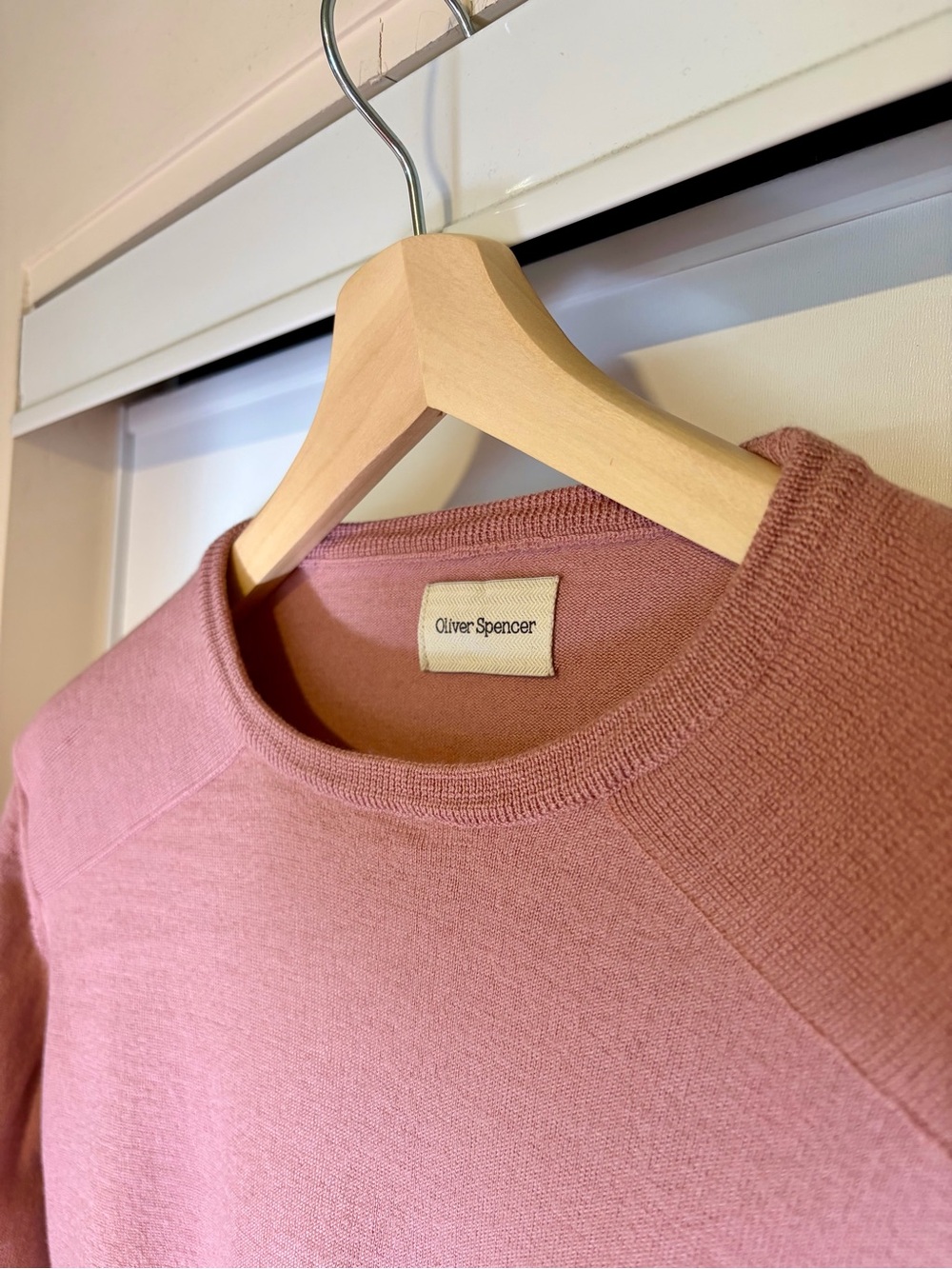 Oliver Spencer 100% Merino Wool Crewneck Sweater Men M Dusty Pink